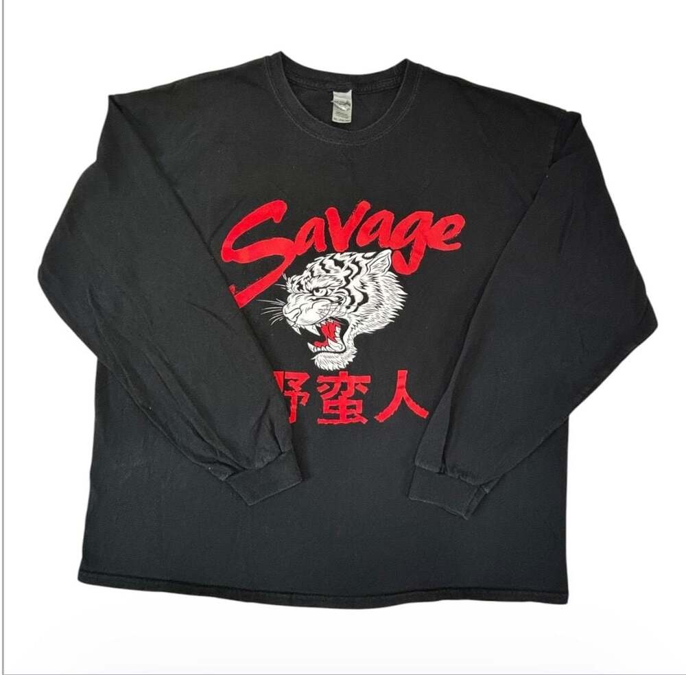 Gildan Savage Tiger Graphic Long Sleeve T-Shirt 2XL